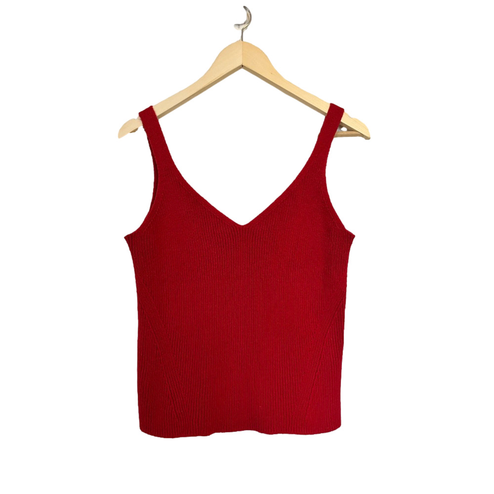 Red Ribbed V-Neck Tank Top Sleeveless Coastal Cotton Wool Old Navy Scoopback